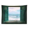 Window Seascape Wall Art Backdrop Tapestry Bedroom Dorm Bedside Wall Fake Window Green Window Tapestry Decor,59x51 inch