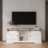 Farmhouse Sliding white Barn Door TV Stand for 80 inch TV Stands, Open Storage Cabinet for Living Room Bedroom