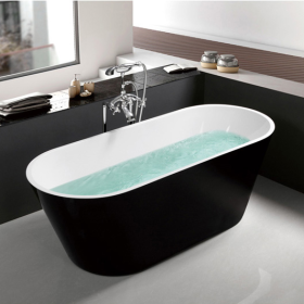 Acrylic Freestanding Bathtub-Acrylic Soaking Tubs, Black Bathtub, Oval Shape Black Freestanding Bathtub With Chrome Overflow and Pop Up Drain