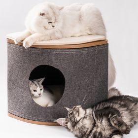 Cat House Cat Bed for Cats; Wooden Corner Cat House Cave with 2 Washable Cushions