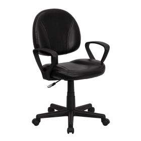 Mid-Back Black Leather Ergonomic Task Chair with Arms [BT-688-BK-A-GG]