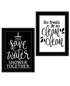 "Clean/Shower Together" 2-Piece Vignette by Fearfully Made Creations; Ready to Hang Framed Print; Black Frame