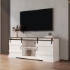 Farmhouse Sliding white Barn Door TV Stand for 80 inch TV Stands, Open Storage Cabinet for Living Room Bedroom