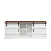 Farmhouse Sliding white Barn Door TV Stand for 80 inch TV Stands, Open Storage Cabinet for Living Room Bedroom