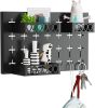 Shelf with three storage baskets and three hooks - Black