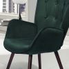 Modern Wingback Accent Armchair Living Room Tufted Velvet Upholstery; DARK GREEN