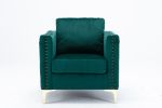 Modern Velvet Armchair Tufted Button Accent Chair Club Chair with Steel Legs for Living Room Bedroom; Green