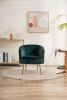 Velvet Accent Armchair Tub Barrel Chair With Gold Metal Legs; Dark Green