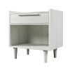 Modern Style Manufactured Wood One-Drawer Nightstand Side Table with Solid Wood Legs; White