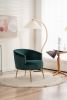 Velvet Accent Armchair Tub Barrel Chair With Gold Metal Legs; Dark Green