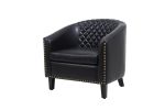 Accent Barrel chair living room chair with nailheads and solid wood legs Black pu leather