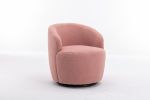 Teddy Fabric Swivel Accent Armchair Barrel Chair With Black Powder Coating Metal Ring; Light Pink