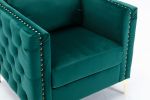 Modern Velvet Armchair Tufted Button Accent Chair Club Chair with Steel Legs for Living Room Bedroom; Green