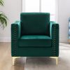 Modern Velvet Armchair Tufted Button Accent Chair Club Chair with Steel Legs for Living Room Bedroom; Green