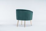 Velvet Accent Armchair Tub Barrel Chair With Gold Metal Legs; Dark Green