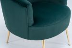 Velvet Accent Armchair Tub Barrel Chair With Gold Metal Legs; Dark Green