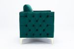 Modern Velvet Armchair Tufted Button Accent Chair Club Chair with Steel Legs for Living Room Bedroom; Green