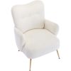 [EAT 3.3]Modern Teddy Short Plush Particle Armchair; Accent Chair with Golden Metal Legs and High Back for Living Room; Lounge; White