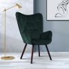 Modern Wingback Accent Armchair Living Room Tufted Velvet Upholstery; DARK GREEN