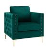 Modern Velvet Armchair Tufted Button Accent Chair Club Chair with Steel Legs for Living Room Bedroom; Green