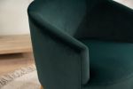 Velvet Accent Armchair Tub Barrel Chair With Gold Metal Legs; Dark Green