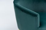 Velvet Accent Armchair Tub Barrel Chair With Gold Metal Legs; Dark Green