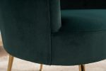 Velvet Accent Armchair Tub Barrel Chair With Gold Metal Legs; Dark Green