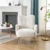 [EAT 3.3]Modern Teddy Short Plush Particle Armchair; Accent Chair with Golden Metal Legs and High Back for Living Room; Lounge; White