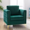 Modern Velvet Armchair Tufted Button Accent Chair Club Chair with Steel Legs for Living Room Bedroom; Green