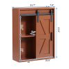 Wood wall-mounted storage cabinet; 5-layer toilet bathroom storage cabinet; multifunctional cabinet with adjustable door; chocolate brown