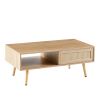 41.34" Rattan Coffee table; sliding door for storage; solid wood legs; Modern table for living room ; natural