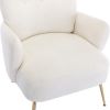 [EAT 3.3]Modern Teddy Short Plush Particle Armchair; Accent Chair with Golden Metal Legs and High Back for Living Room; Lounge; White