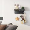 Shelf with a storage basket and five hooks - Black