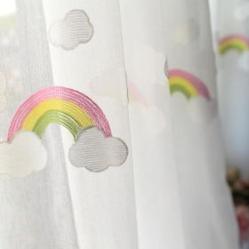 Children's Rainbow Gauze Curtains With Pastoral Embroidery (Option: Rainbow hook up-2.5x2.7m)