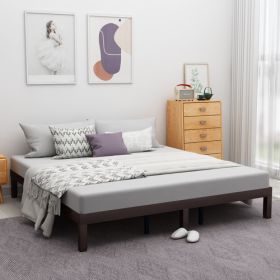 Wooden platform bed frame (Color: Coffee + Solid Wood)