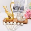 1pc; Coffee Dessert Spoon Set; Fruit Cake Coffee Tea Spoon; Swan Shaped Base Holder Cutlery Set; Zinc Alloy Metal Tableware